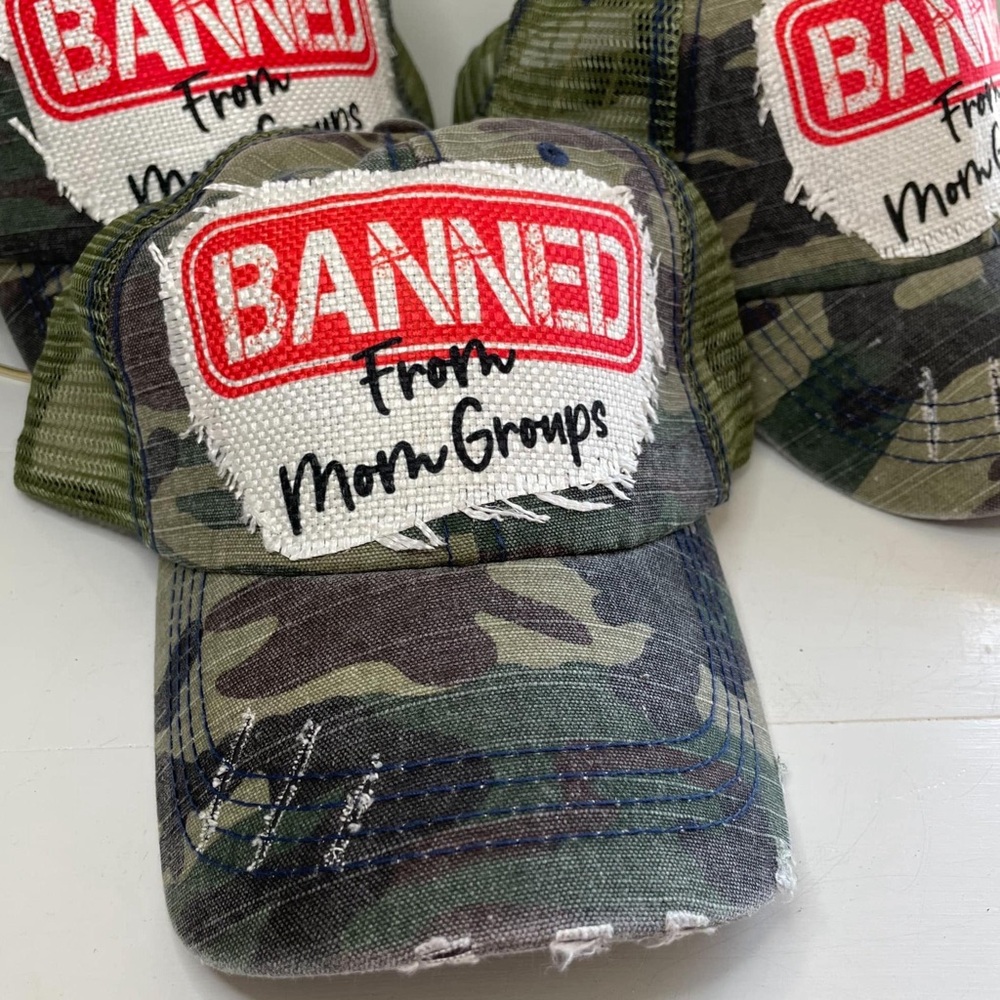 Hand Crafted Camouflage “Banned Mom” Hat—NWT